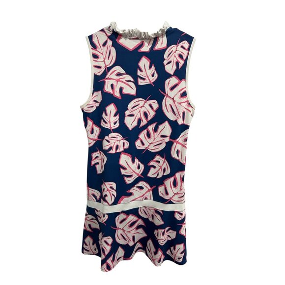 Lillie Green Sleeveless Blue Pink Tropical Leaf Print Peplum Dress Sz Medium - Picture 2 of 10